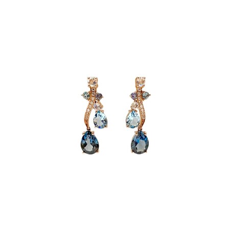 Boucles d'oreilles Isabelle Barrier en or rose, diamants naturels et pierres fines